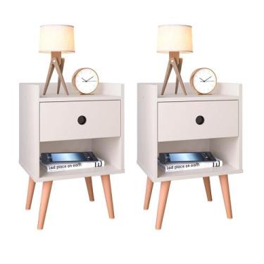 Imagem de Kit 2 Mesas De Cabeceira Com Gaveta Para Quarto Decore Retro - Off Whi