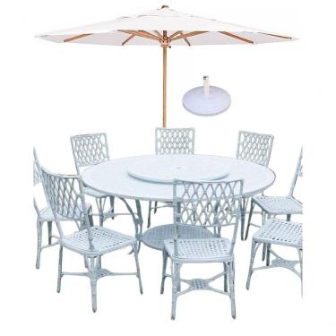 Imagem de Conjunto Mesa Giratoria 8 Cadeiras Aluminio Piscina Jardim Branco