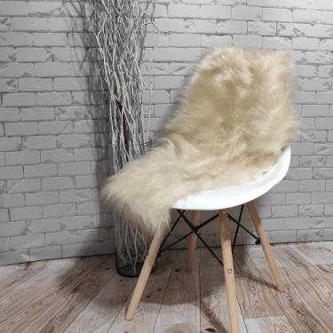 Imagem de Peseira Xale Para Sofá em Pelúcia Pelo Alto Areia Decoração 1,60x50cm 