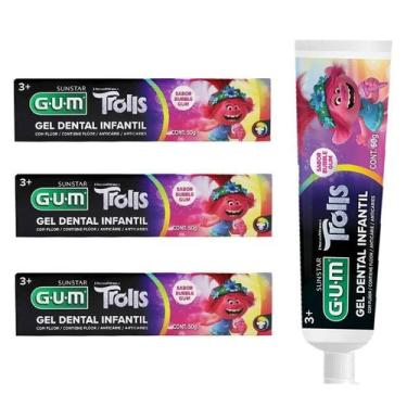 Imagem de KIT GEL DENTAL 50g TROLLS BUBBLE GUM  - 3 UN
