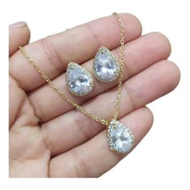 Imagem de Conjunto Colar e Brinco Noiva Pedra Zirconia  Gota - DeCastro joias, D