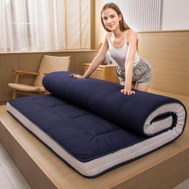 Imagem de MAXYOYO Colchão de chão japonês, colchão futon, colchão de solteiro, colchão de hóspedes, colchão de chão, cama, fácil de dobrar e portátil, colchão de solteiro futon marinho