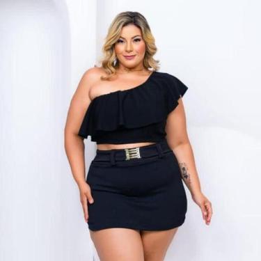 Imagem de Conjunto Plus Size Cropped Babado + Shorts Saia Fivela 0468 - Bellucy 