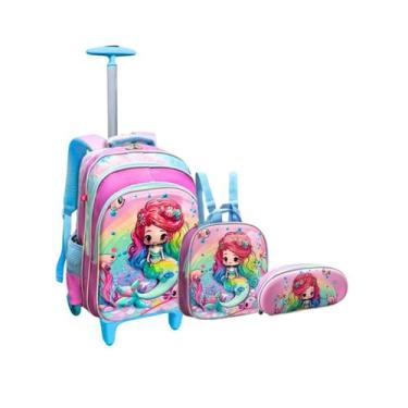 Imagem de Kit Mochila Rodinha Lancheira Estojo Sereia Escolar Meninas - Austin