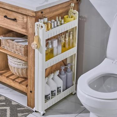Imagem de Armário de armazenamento fino e durável para carro, com rodas, prateleira estreita para cozinha, banheiro, escritório, etc. (3 camadas)