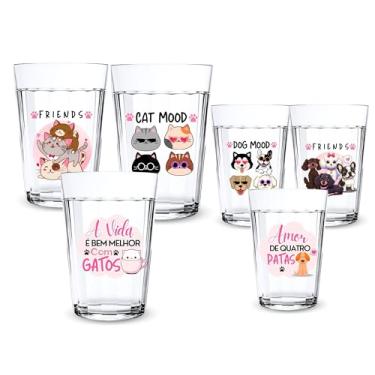 Imagem de Jogo 3 Copos Americanos Personalizado 190ml Vidro Estampa Pet Friends Gato Cão Água Suco Presente Criativo Fofo C/Frase Temático Bichinhos Estimação (Gato)