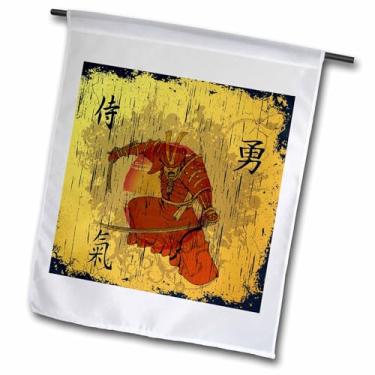 Imagem de 3dRose fl_116373_1 Samurai japonês com espadas Kanji Brave Energy Samurai Símbolos orientais Design Bandeira de jardim, 30 x 45 cm