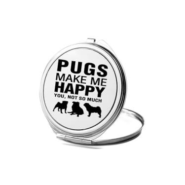 Imagem de Espelho de pugs, presente de pugs, espelho fotográfico Pugs Make Me Happy, espelho de maquiagem de viagem pequeno espelho portátil, espelho de bolso portátil, ideia de aniversário (1, redondo)