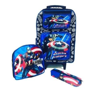 Imagem de Mochila De Rodinha Escolar + Estojo + Lancheira Personagem Menino Heró