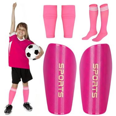 Imagem de MEIXINZHI Caneleiras de Futebol para Crianças Pequenas E Pequenas, Conjunto de Caneleiras com Caneleiras E Meias Longas de Futebol para Meninos E Meninas de 2 A 4 Anos, Equipamento de Futebol Leve(Ver