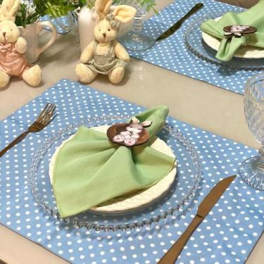 Imagem de Kit 6 Jogos Americanos com 6 Guardanapos e 6 Pg Páscoa Colorido Póa (POÁ AZUL - GUARDANAPO VERDE ERVA DOCE - PG COELHO CHOCOLATE)