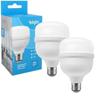 Imagem de Kit Lâmpadas Led Super Bulbo 20w Alta Potência Bivolt Branco Frio Elgin (Kit 2 Unidades)