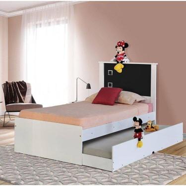 Imagem de Cama Solteiro Barcelona Branca e Preto com Auxiliar Tebarrot