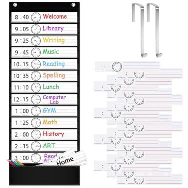 Imagem de ZKOO Tabela de bolso de agenda diária, tabela de bolso inteligente escolar com 18 cartões reutilizáveis de dupla face em branco, tabelas de bolso de programação de ensino para sala de aula 13+1 bolso