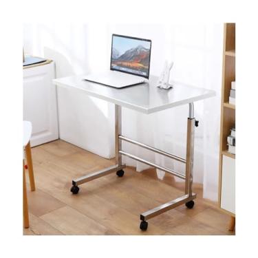 Imagem de LICONG-2020 Mesa de cabeceira minimalista de aço inoxidável para computador pequena mesa móvel de elevação quarto de estudante dormitório de estudante mesa de escrita, mesa de computador móvel sobre