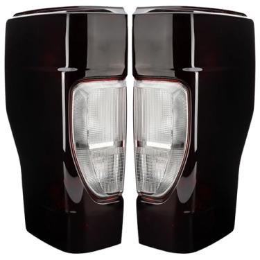 Imagem de Conjunto de luz traseira compatível com 2020-2022 Ford F250/F350/F450 Super Duty lado motorista e passageiro luz traseira vermelho fumo lâmpada de freio de halogênio (sem ponto cego) (sem LED)