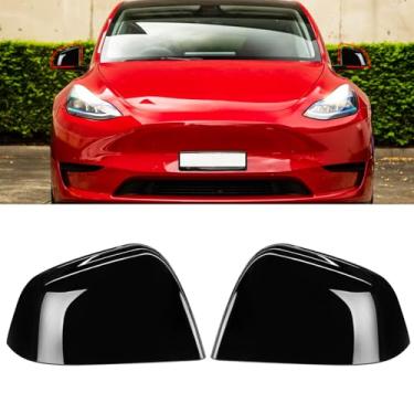 Imagem de OWITAT 2 peças compatíveis com Tesla Model Y 2020 2021 2022 2023 2024, substituição de capa de espelho Tesla Y, lado esquerdo do motorista e lado direito do passageiro modelo Y tampa do espelho