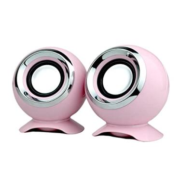 Imagem de TYGH Alto-falantes USB, mini alto-falante de computador com fio, som estéreo multimídia alimentado, conector de áudio de 3,5 mm para desktop/tablet, computador/laptop/notebook de jogos (cor: Rosa)