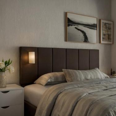 Imagem de Cabeceira Estofada Modular Cama Casal Padrao 1,60mX45cm Módulos Adesivos (Marrom)