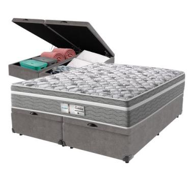 Imagem de Cama Box Baú Queen Cinza + Colchão Evolution Molas Ensacadas Probel