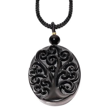Imagem de Wizock Colar de árvore da vida obsidiana preta ajustável feito à mão para mulheres e homens, joias de boa sorte, Pedra, Obsidiana