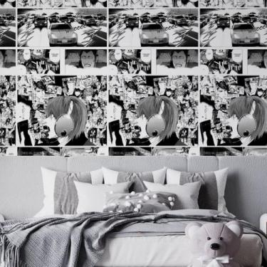 Imagem de Papel De Parede Adesivo Lavável Folhas de Palmeira Tons Roxo Azul Quar