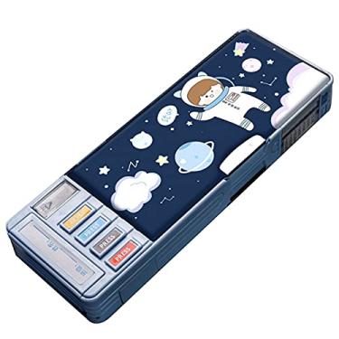 Imagem de Estojo multifuncional, caixa de lápis com 2 compartimentos para estudantes – conjunto de papelaria com estampa de desenho animado com tesouras e apontador de lápis (tamanho único, estilo 3)