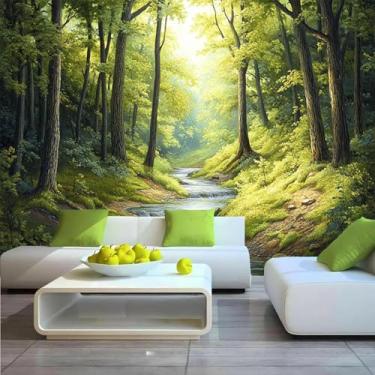 Imagem de Lcythiazole Mural de papel de parede com tamanho personalizável - dourado - Rio encantado da floresta para sala de estar e corredor