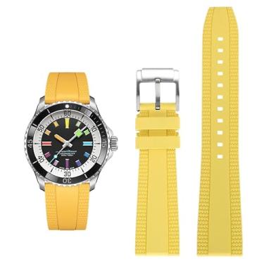 Imagem de Pulseira de borracha FKM para relógios Breitling Superocean com fivela, pulseiras de borracha para relógios profissionais Breitling (amarelo, 20 mm)