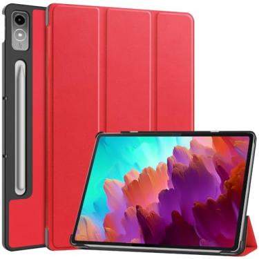 Imagem de Kepuch Custer Capas para Lenovo Tab P12 Pro 2nd 12.7 2024 / Tab P12 TB371FC TB-370FU 2023,Couro-PU Bolsas Estojos - Vermelho