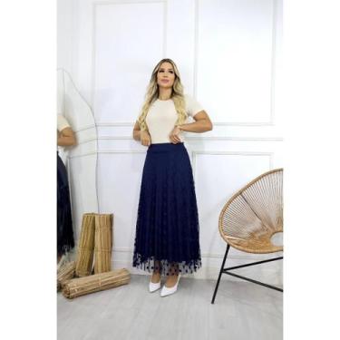 Imagem de Saia Longa Plissada Tule Poá Forro Helanca Light Moda Evangélica - Jes