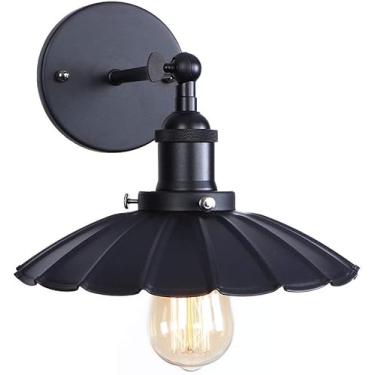 Imagem de Luminárias de parede Edison vintage industriais, douradas, ajustáveis, braço reto, metal enferrujado preto, estilo fazenda, celeiro antigo, para cabeceira, quarto, sala de estar, bar