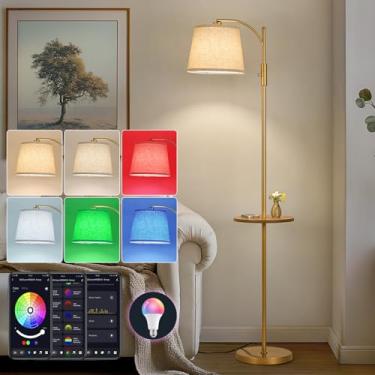 Imagem de AIDENOEY Luminária De Piso Inteligente Com Mesa Lateral, Ajuste De Intensidade De Luz Contínuo, Rgb Multicolorido, Cabeça Giratória Ajustável, Controle De Voz Com Alexa E Google Assistente | Luminá