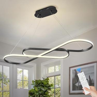 Imagem de Sparklelf Lustre Moderno De Led Preto Com Controle Remoto, Luminária Pendente De Led Regulável Para Sala De Jantar, Luminária Sobre A Mesa, Iluminação Moderna Para Ilha De Cozinha, Teto Alto Com Co