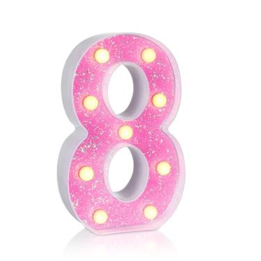 Imagem de Foaky LED Letter Lights Sign Light Up Pink Letters Glitter Alphabet Letter Sign for Night Light Wedding/Birthday Party Battery Powered Christmas Lamp Girls Gifts,Number 8, Happy 18th Birthday Decoration (8)