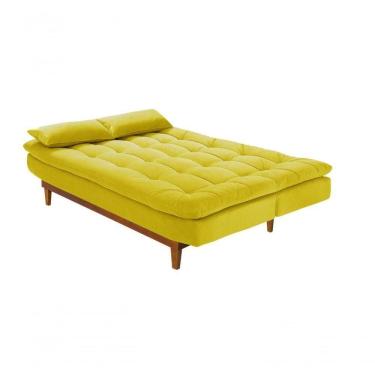 Imagem de Sofá Cama Dubai 3 Lugares Império Reclinável Casal Pés Madeira Amarelo 374