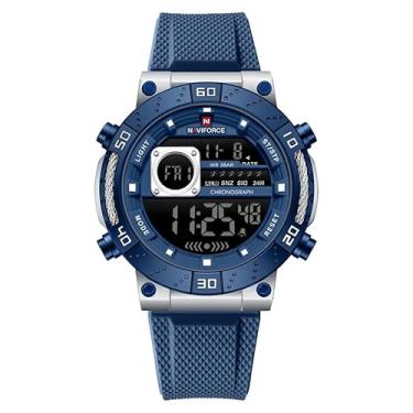 Imagem de NAVIFORCE Relógio de pulso digital masculino moderno militar à prova d'água esportivo cronógrafo masculino com alarme/luz de fundo LED, Azul, Esportivo
