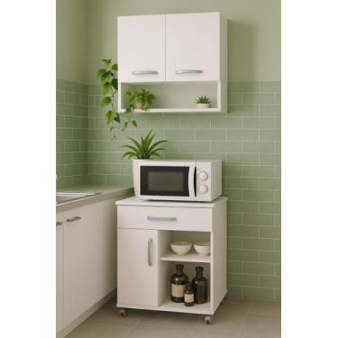Imagem de Conjunto Armário Cozinha 2 Portas e Balcão para Microondas com Gaveta 