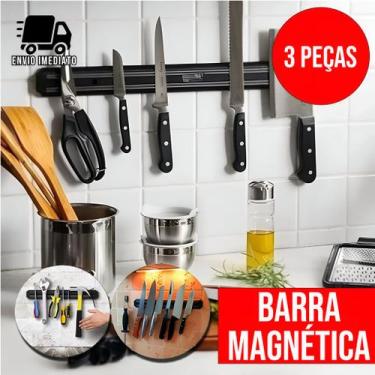 Imagem de Kit 3 Barra Magnética para Facas de Cozinha Imã Economia de Espaço e E