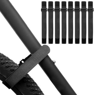 Imagem de Correias para bicicletas, 8 peças, reutilizável, alça de roda de bicicleta, ajustável, estabilizador de roda, alças de amarração, alça de bicicleta para rack de carro e suporte de parede (preto)