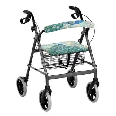 Imagem de Hechitok Capas de assento e encosto de andador floral pavão - removíveis, laváveis, ajuste universal para idosos, acessórios de andador de tecido macio