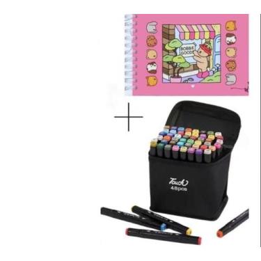 Imagem de Kit Caderno de Colorir Bobbie Goods + Kit Canetinha Duas Pontas Com 48