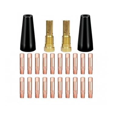 Imagem de Kit de acessórios de pistola de solda de bicos sem gás com núcleo de fluxo de 24 peças, acessórios de soldagem MIG, compatível com Lincoln FC90 Forney Titanium. (Kit de acessórios de 0,05 cm)