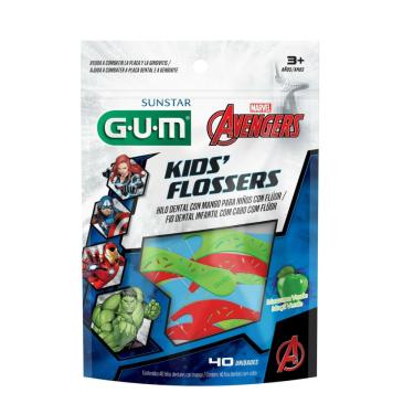 Imagem de Fio Dental Infantil Gum Avengers com Haste Flossers Maçã Verde 40 Unidades