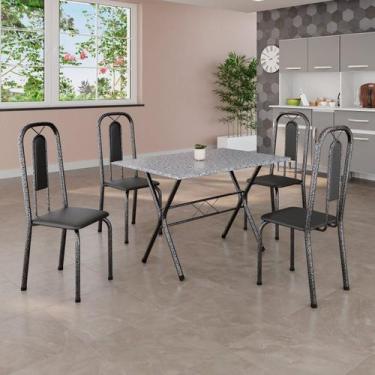 Imagem de Conjunto de Mesa Tubular 062 100x60cm Tampo em Granito Ocre com 4 Cade