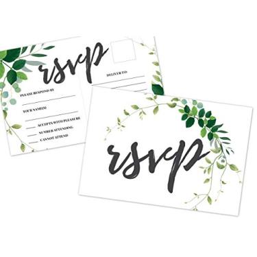 Imagem de 50 cartões RSVP, em branco, sem necessidade de envelopes, impressão de folhas verdes, casamento, ensaio, convite para chá de panela, salvar a data A3