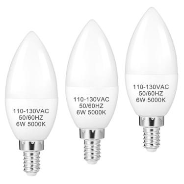Imagem de DIQMIAQ Lâmpada Led Diamiaq B11 E12, Candelabro 5000K, Luz Do Dia, 6W, Para Ventilador De Teto (Pacote Com 3, Branca)