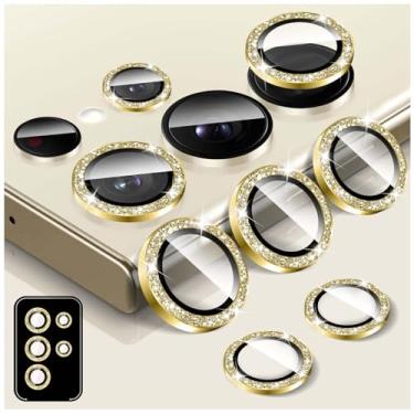 Imagem de Kucheed Protetor de lente de câmera Bling para Samsung Galaxy S25 Ultra, protetor de tela de vidro temperado, alinhamento automático de glitter, anéis de metal individuais, adesivos de filme