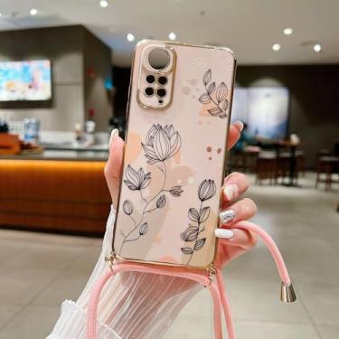 Imagem de Capa de celular com cordão diagonal com estampa de plantas para Samsung Galaxy A52 A51 A53 A52 A72 A71 A73 A42 A33 A32 A34 A23 A22 A21S A14, DD03Rosa, cordão, para Samsung A34 5G
