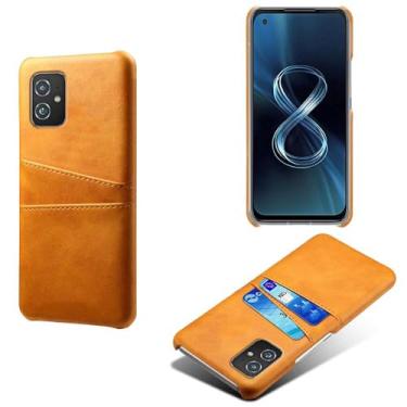 Imagem de Capas Compatível com ASUS Zenfone 8 ZS590Ks,Caso de couro PU-Tampa de telefone a prova de choque com 2 slots de cartão,Proteção anti-impressão digital e anti-gota-Yellow